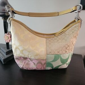 Coach Patchwork Shoulder Bag - Cream, Pink, Green EUC
